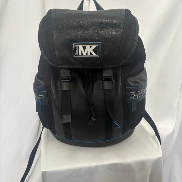 Michael Kors MK Black Nylon Leather Cooper Backpack Logo Patch Buckle Flap Bag main image 5